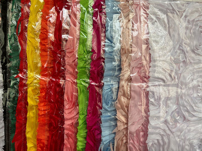 Paige 3D Floral Polyester Satin Rosette Fabric by the Yard - 10028