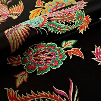 Aiko BLACK Dragon Floral Brocade Chinese Satin Fabric for Cheongsam/Qipao, Apparel, Costumes, Upholstery, Bags, Crafts - 10212