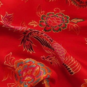 Aiko RED Dragon Floral Brocade Chinese Satin Fabric for Cheongsam/Qipao, Apparel, Costumes, Upholstery, Bags, Crafts - 10212