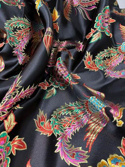 Aiko BLACK Dragon Floral Brocade Chinese Satin Fabric for Cheongsam/Qipao, Apparel, Costumes, Upholstery, Bags, Crafts - 10212