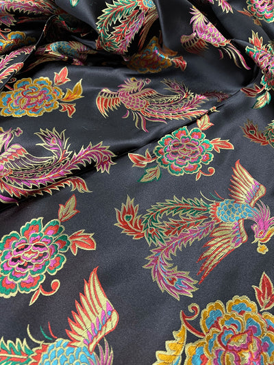 Aiko BLACK Dragon Floral Brocade Chinese Satin Fabric for Cheongsam/Qipao, Apparel, Costumes, Upholstery, Bags, Crafts - 10212