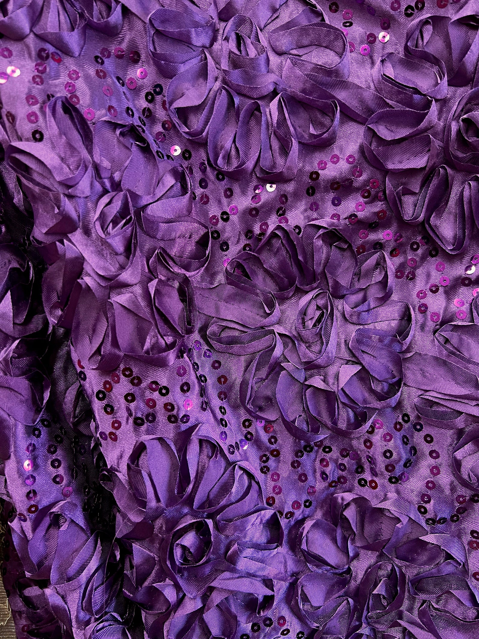 Allie PURPLE 3D Floral Polyester Satin Rosette with Sequins Fabric by the Yard - 10051