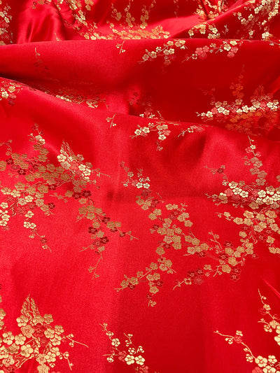 Kori RED Plum Blossom Floral Brocade Chinese Satin Fabric for Cheongsam/Qipao, Apparel, Costumes, Upholstery, Bags, Crafts - 10210