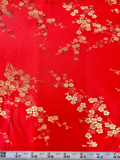 Kori RED Plum Blossom Floral Brocade Chinese Satin Fabric for Cheongsam/Qipao, Apparel, Costumes, Upholstery, Bags, Crafts - 10210