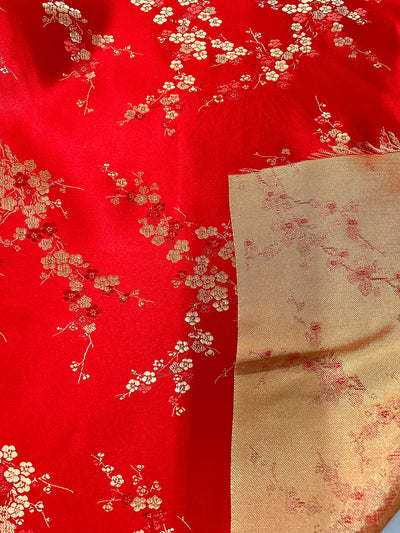 Kori RED Plum Blossom Floral Brocade Chinese Satin Fabric for Cheongsam/Qipao, Apparel, Costumes, Upholstery, Bags, Crafts - 10210
