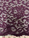 Elaine PLUM Floral Scalloped Nylon Spandex Stretch Lace Light Weight Fabric for Clothes, Lingerie, Costumes, Decorations, Crafts