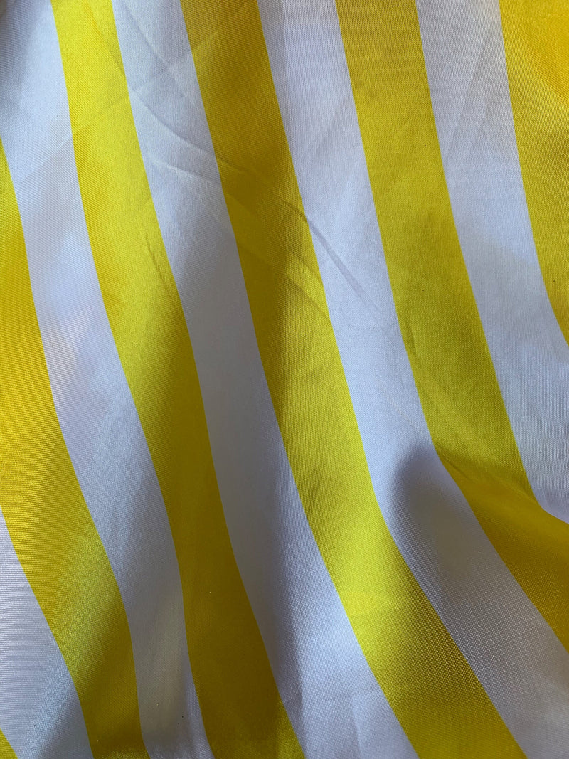 Annie YELLOW & WHITE 1" Stripes Pattern Polyester Light Weight Satin Fabric by the Yard - 10081