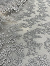 Elise GREY Polyester Corded Floral Embroidery on Mesh Lace Fabric by the Yard - 10029