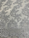 Elise GREY Polyester Corded Floral Embroidery on Mesh Lace Fabric by the Yard - 10029