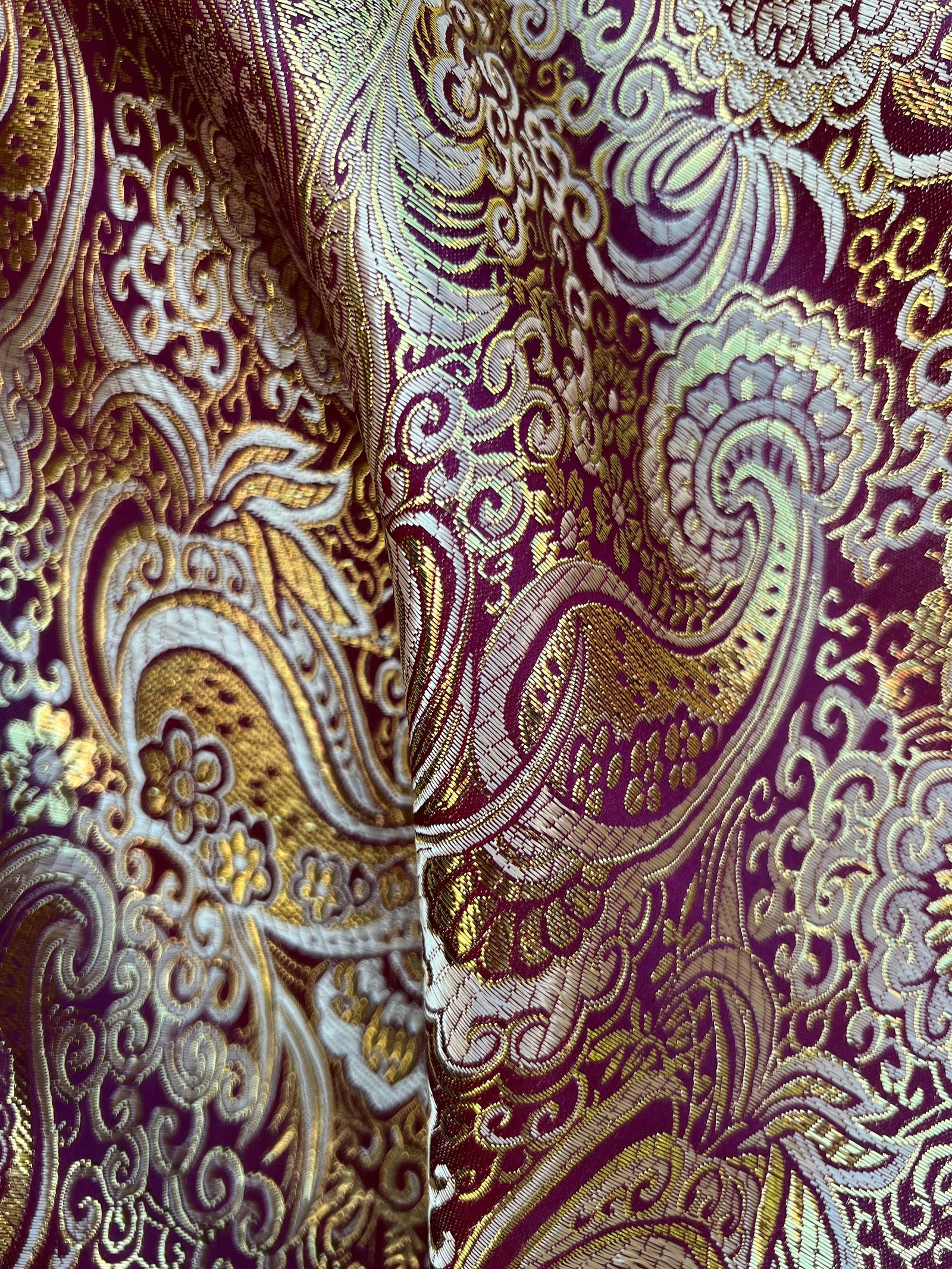 Brynn BURGUNDY GOLD Paisley Floral Brocade Chinese Satin Fabric by the Yard - 10054
