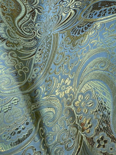 Brynn GREY GOLD Paisley Floral Brocade Chinese Satin Fabric by the Yard - 10054
