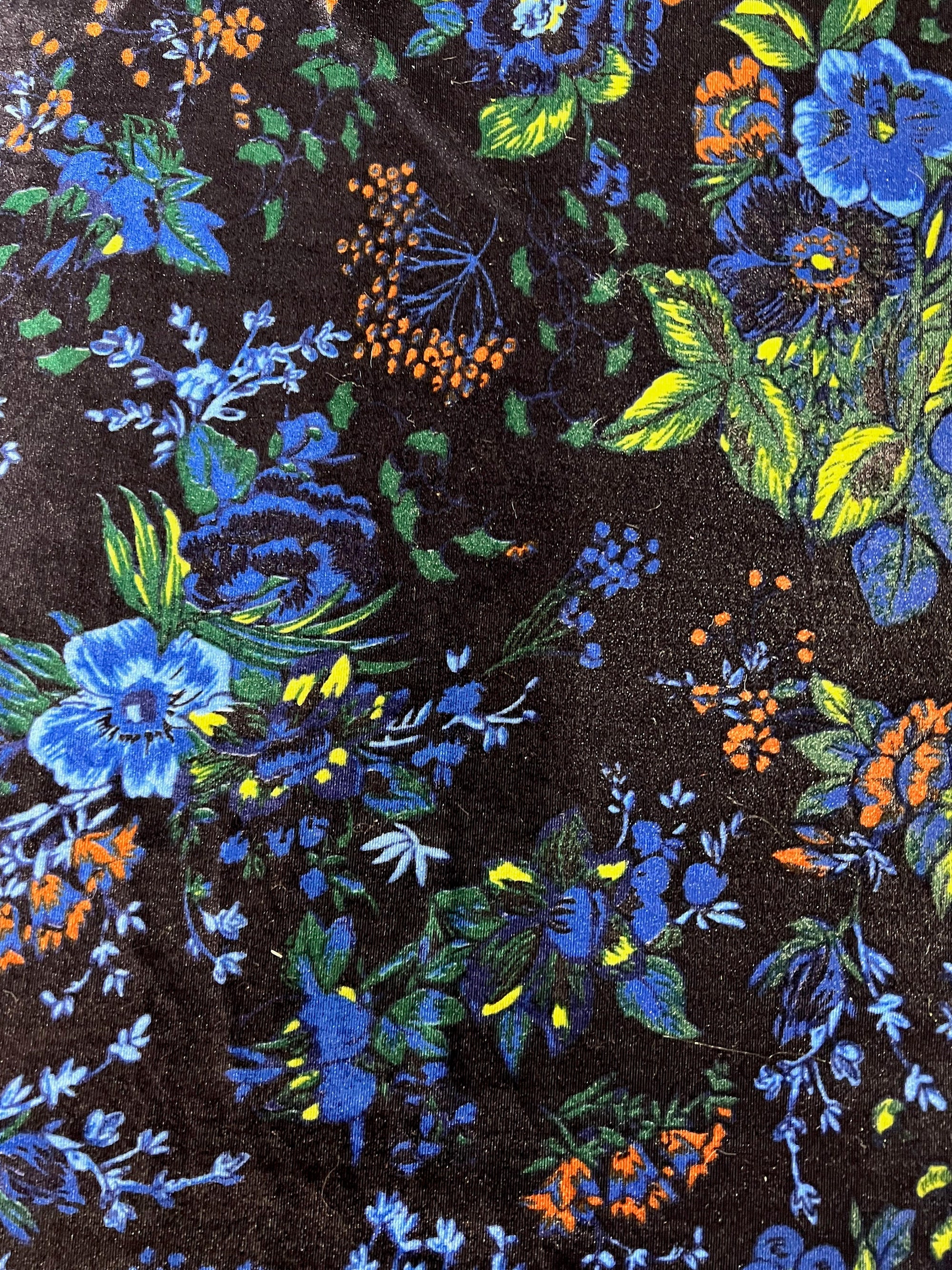 Sutton FLORAL Print 22 on Polyester Stretch Velvet for Bows, Topknot, Scrunchies, Clothes, Costumes, Crafts - 10171