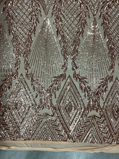 Francesca BRONZE Vines and Diamonds Pattern Sequins on Mesh Lace Fabric by the Yard - 10130