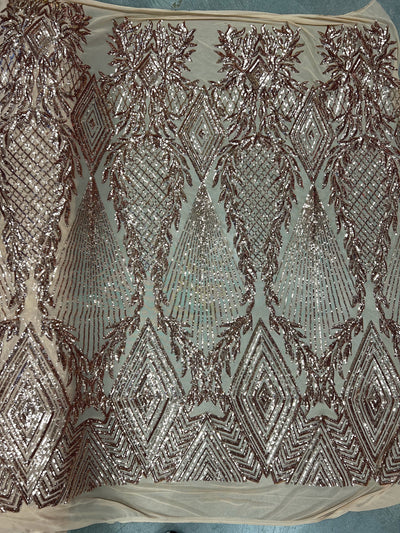 Francesca BRONZE Vines and Diamonds Pattern Sequins on Mesh Lace Fabric by the Yard - 10130