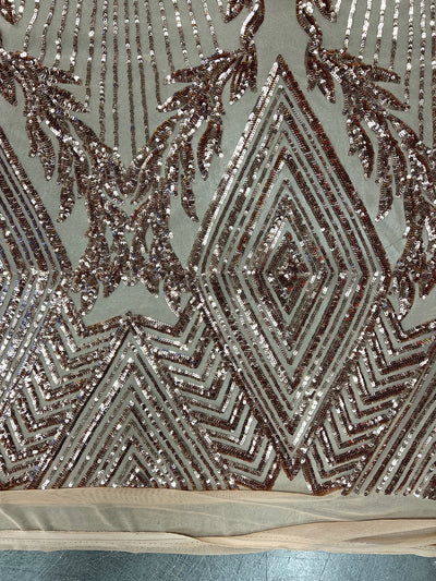 Francesca BRONZE Vines and Diamonds Pattern Sequins on Mesh Lace Fabric by the Yard - 10130