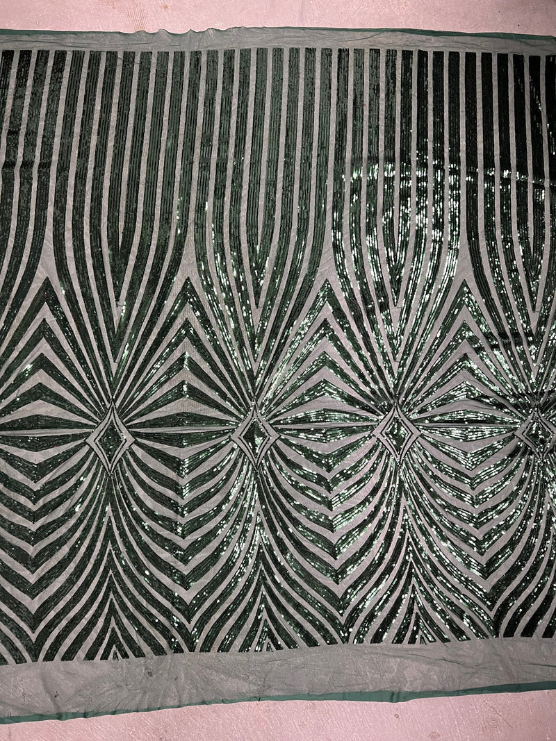 Maia HUNTER GREEN Geometric Sequins on Mesh Lace Fabric by the Yard - 10138