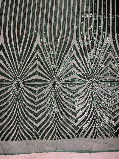 Maia HUNTER GREEN Geometric Sequins on Mesh Lace Fabric by the Yard - 10138