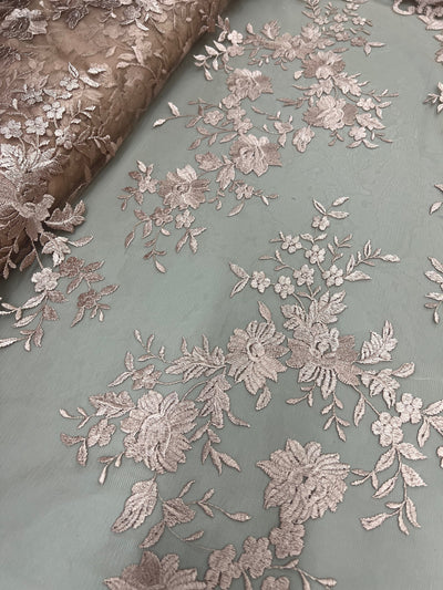 Teagan MAUVE Damask Design Embroidered on Mesh Lace Fabric by the Yard - 10027