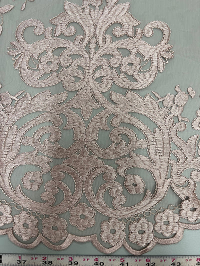Teagan MAUVE Damask Design Embroidered on Mesh Lace Fabric by the Yard - 10027