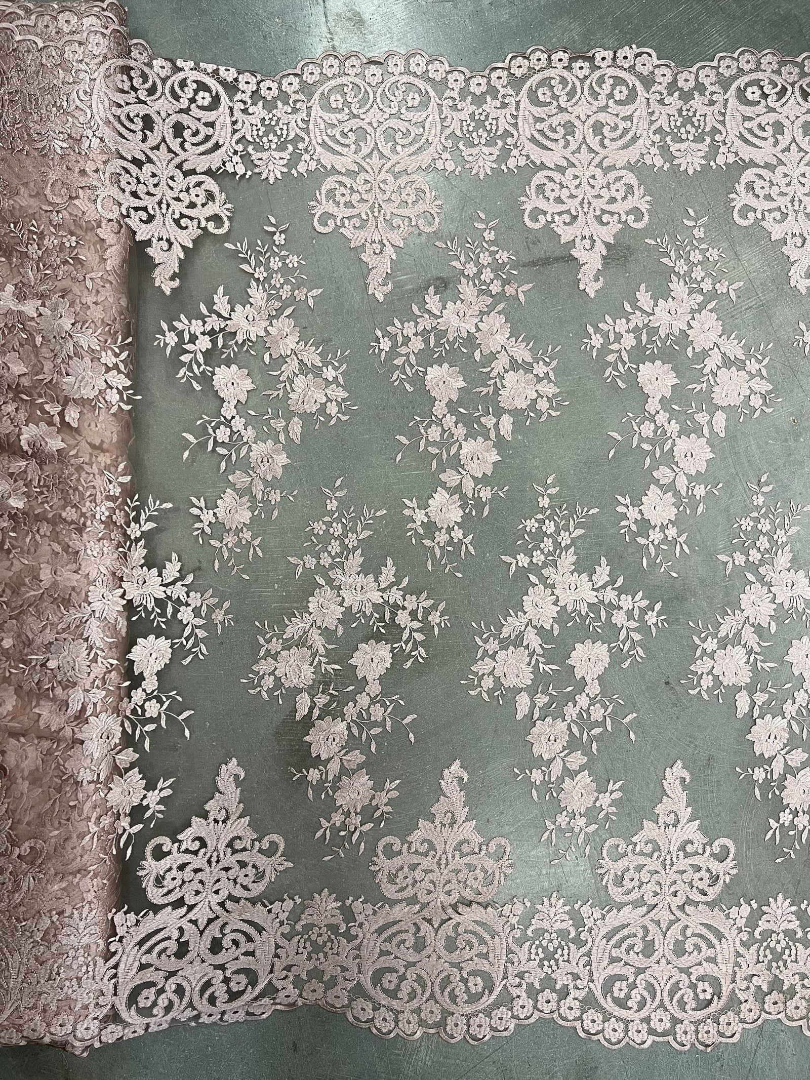 Teagan MAUVE Damask Design Embroidered on Mesh Lace Fabric by the Yard - 10027