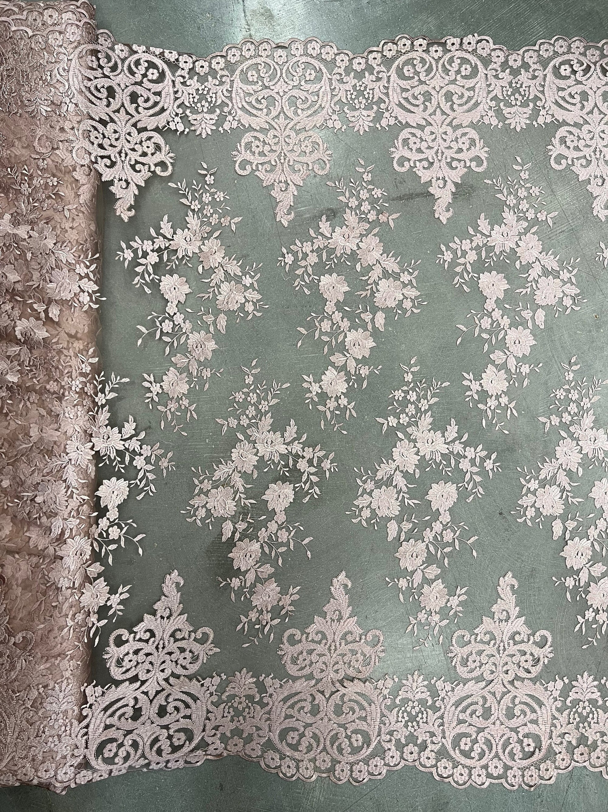 Teagan MAUVE Damask Design Embroidered on Mesh Lace Fabric by the Yard - 10027