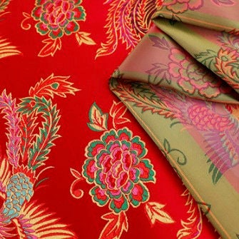 Aiko RED Dragon Floral Brocade Chinese Satin Fabric for Cheongsam/Qipao, Apparel, Costumes, Upholstery, Bags, Crafts - 10212