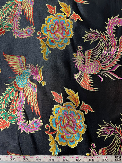 Aiko BLACK Dragon Floral Brocade Chinese Satin Fabric for Cheongsam/Qipao, Apparel, Costumes, Upholstery, Bags, Crafts - 10212