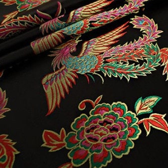Aiko BLACK Dragon Floral Brocade Chinese Satin Fabric for Cheongsam/Qipao, Apparel, Costumes, Upholstery, Bags, Crafts - 10212