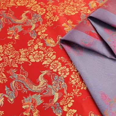 Kai RED Dragon Brocade Chinese Satin Fabric for Cheongsam/Qipao, Apparel, Costumes, Bags, Crafts - 10211