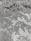 Elise GREY Polyester Corded Floral Embroidery on Mesh Lace Fabric by the Yard - 10029