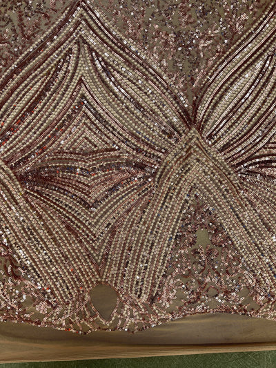 Averie DUSTY PINK Geometric Butterfly Sequins on Mesh Lace Fabric by the Yard - 10113