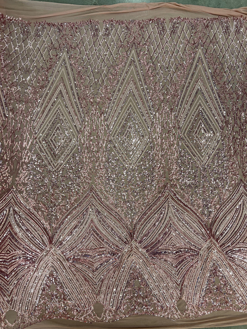 Averie DUSTY PINK Geometric Butterfly Sequins on Mesh Lace Fabric by the Yard - 10113