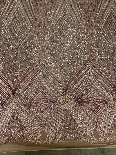 Averie DUSTY PINK Geometric Butterfly Sequins on Mesh Lace Fabric by the Yard - 10113