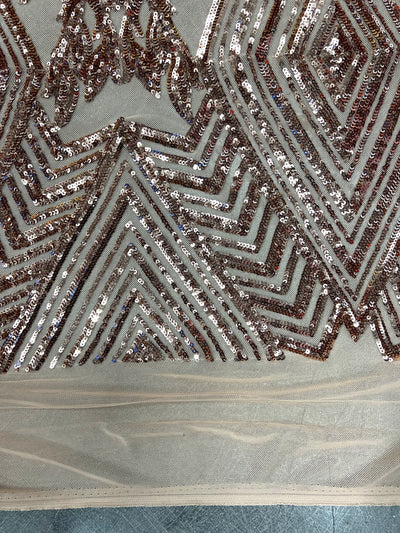 Francesca BRONZE Vines and Diamonds Pattern Sequins on Mesh Lace Fabric by the Yard - 10130
