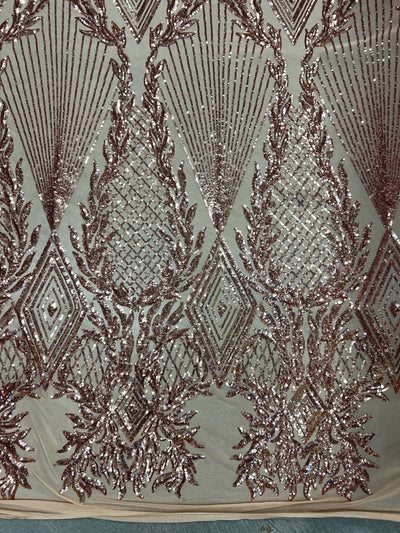 Francesca BRONZE Vines and Diamonds Pattern Sequins on Mesh Lace Fabric by the Yard - 10130