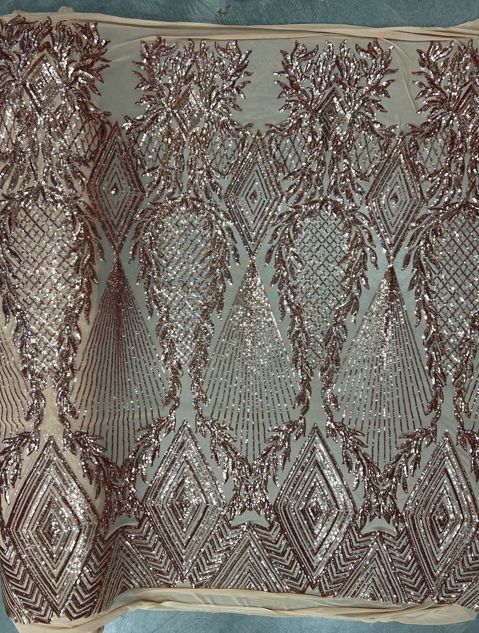 Francesca BRONZE Vines and Diamonds Pattern Sequins on Mesh Lace Fabric by the Yard - 10130