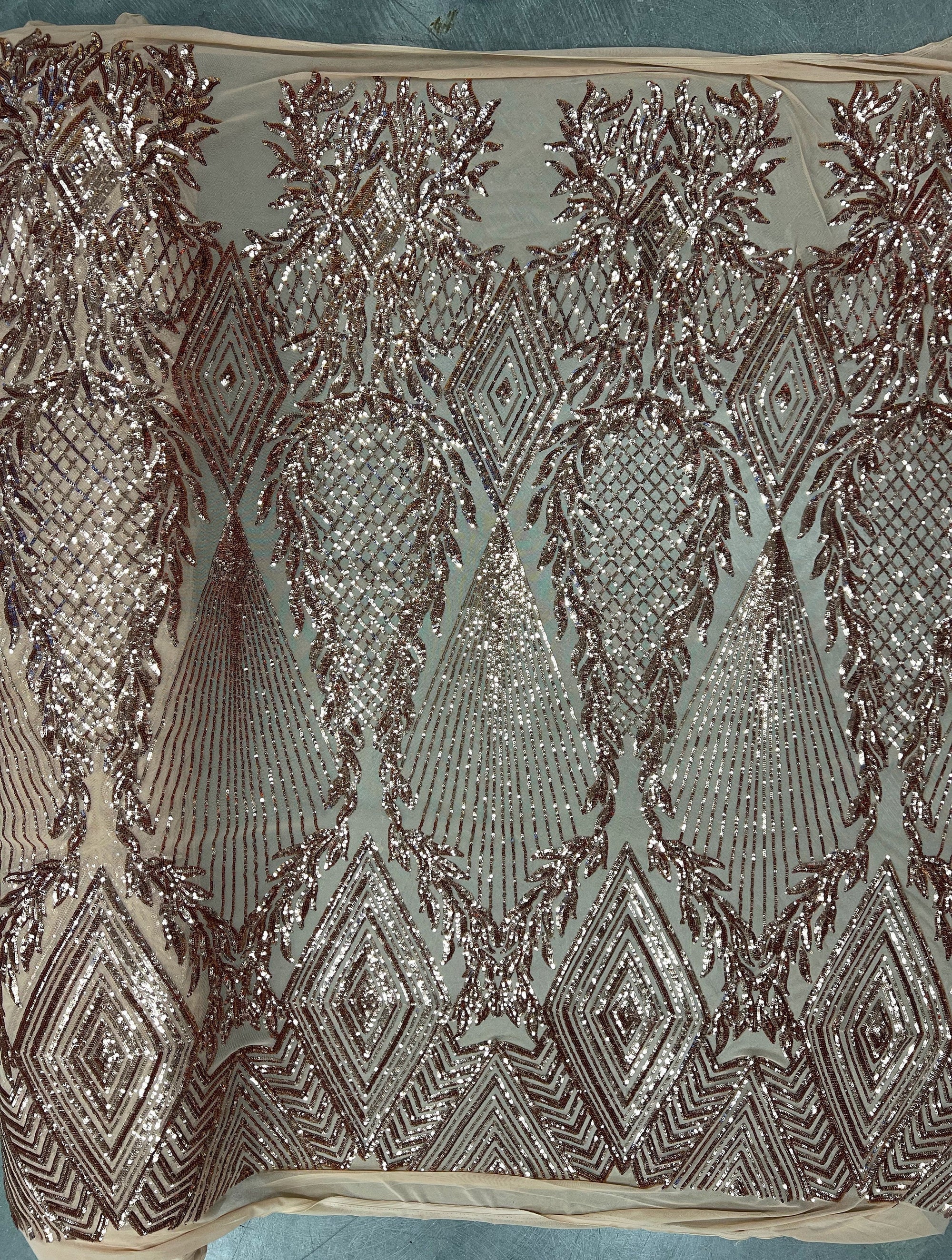 Francesca BRONZE Vines and Diamonds Pattern Sequins on Mesh Lace Fabric by the Yard - 10130