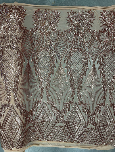 Francesca BRONZE Vines and Diamonds Pattern Sequins on Mesh Lace Fabric by the Yard - 10130