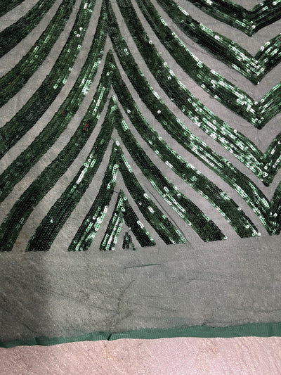 Maia HUNTER GREEN Geometric Sequins on Mesh Lace Fabric by the Yard - 10138