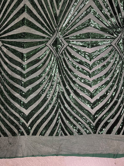 Maia HUNTER GREEN Geometric Sequins on Mesh Lace Fabric by the Yard - 10138