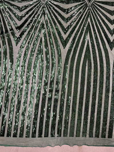 Maia HUNTER GREEN Geometric Sequins on Mesh Lace Fabric by the Yard - 10138