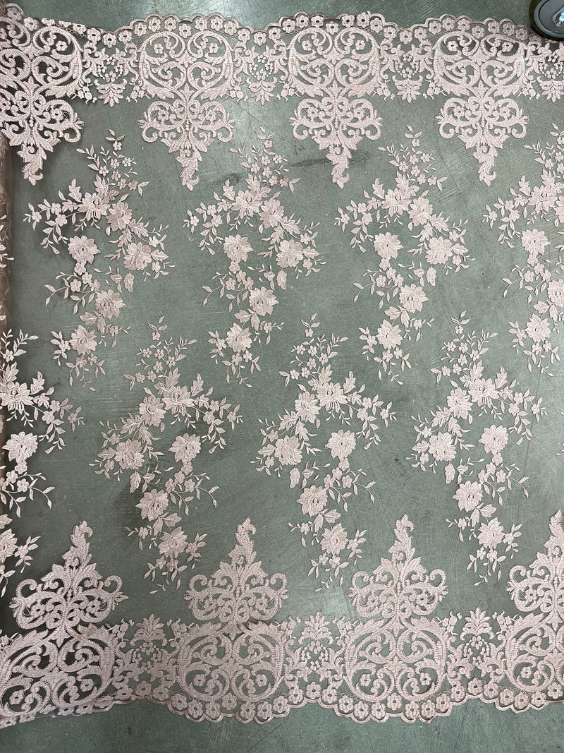 Teagan MAUVE Damask Design Embroidered on Mesh Lace Fabric by the Yard - 10027