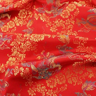 Kai RED Dragon Brocade Chinese Satin Fabric for Cheongsam/Qipao, Apparel, Costumes, Bags, Crafts - 10211