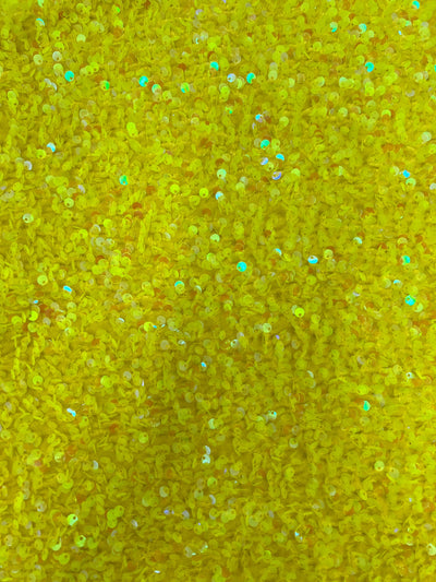 Stephanie YELLOW Sequins on YELLOW Stretch Velvet Fabric by the Yard for Gowns, Dresses, Tops, Skirts, Costumes, Crafts - 10185