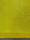 Stephanie YELLOW Sequins on YELLOW Stretch Velvet Fabric by the Yard for Gowns, Dresses, Tops, Skirts, Costumes, Crafts - 10185