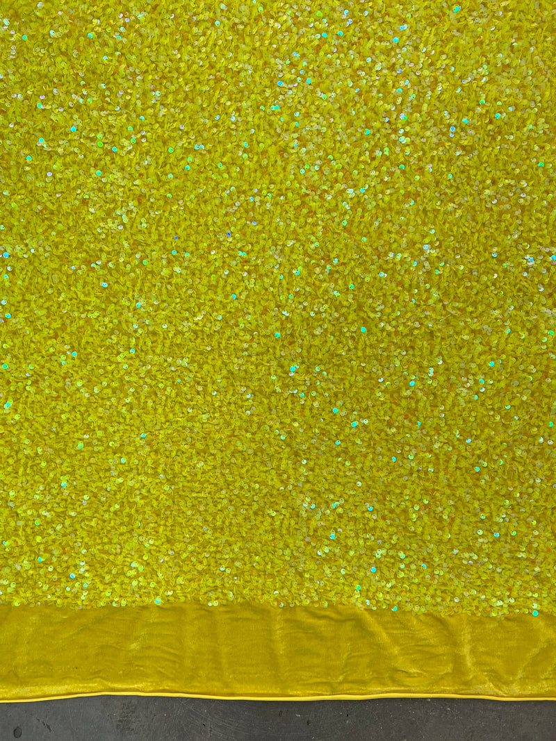Stephanie YELLOW Sequins on YELLOW Stretch Velvet Fabric by the Yard for Gowns, Dresses, Tops, Skirts, Costumes, Crafts - 10185
