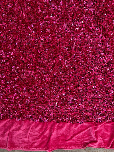 Stephanie FUCHSIA Overlap Sequins on FUCHSIA Stretch Velvet Fabric by the Yard for Gowns, Apparel, Costumes, Crafts - 10185