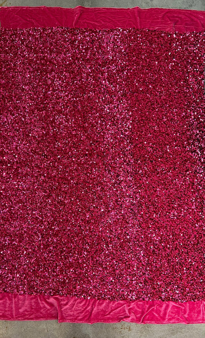 Stephanie FUCHSIA Overlap Sequins on FUCHSIA Stretch Velvet Fabric by the Yard for Gowns, Apparel, Costumes, Crafts - 10185