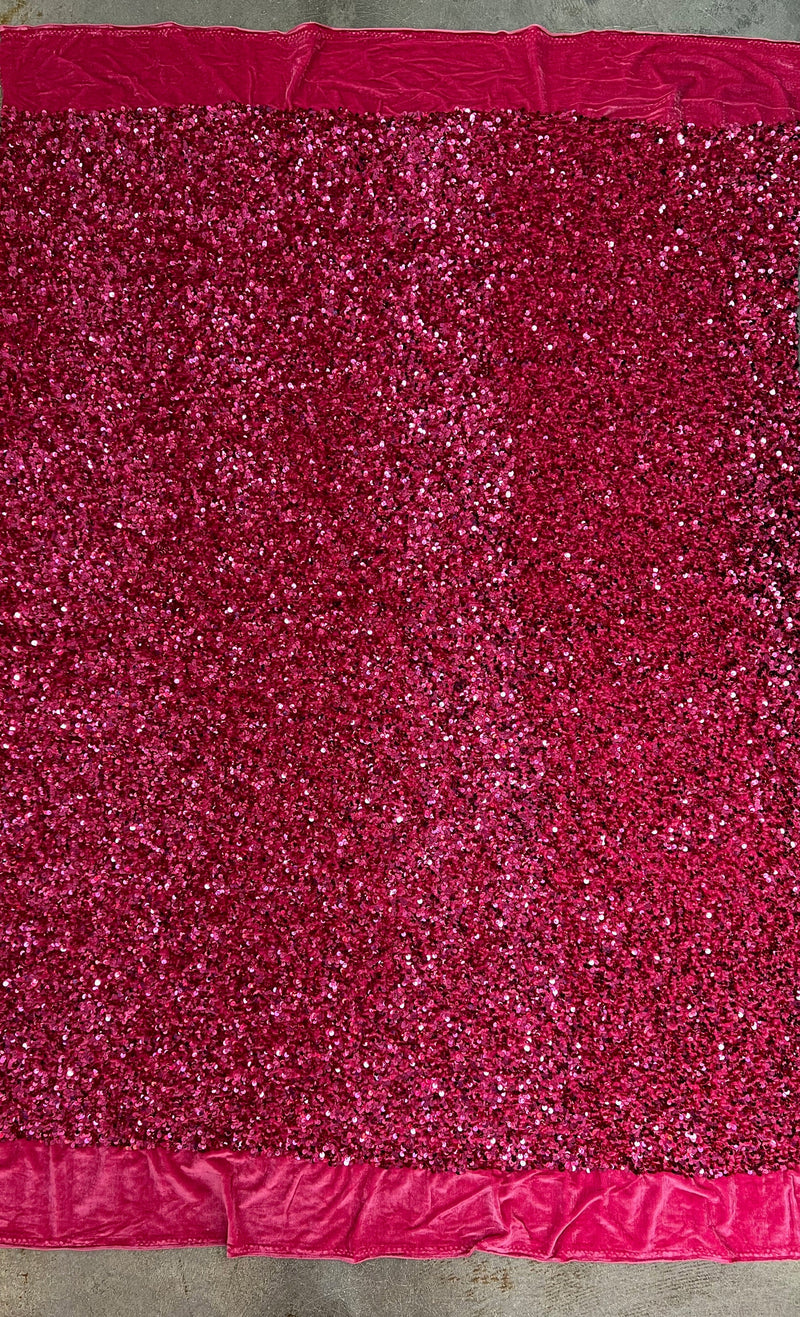 Stephanie FUCHSIA Overlap Sequins on FUCHSIA Stretch Velvet Fabric by the Yard for Gowns, Apparel, Costumes, Crafts - 10185
