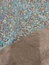 Stephanie IRIDESCENT WHITE Overlap Sequins on NUDE Stretch Velvet Fabric for Gowns, Apparel, Costumes, Crafts - 10185
